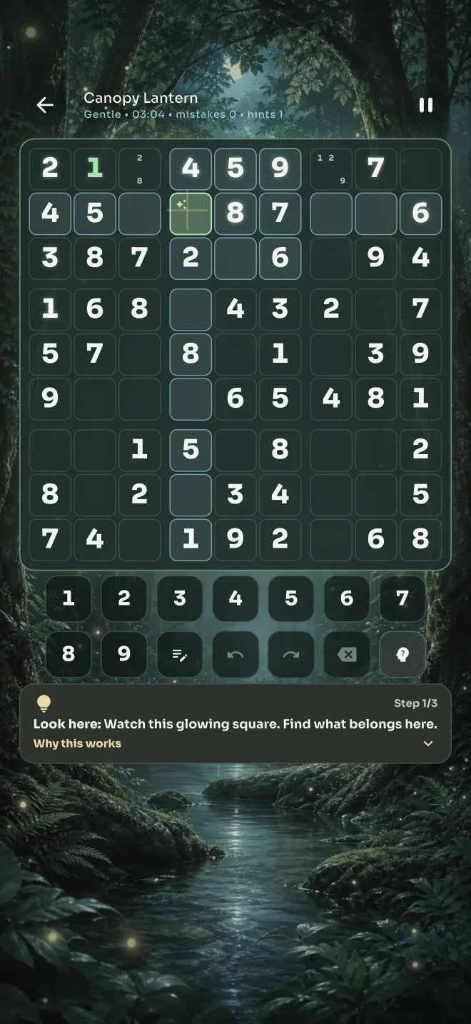 Smart Coach highlighting a useful area on a Sudoku board